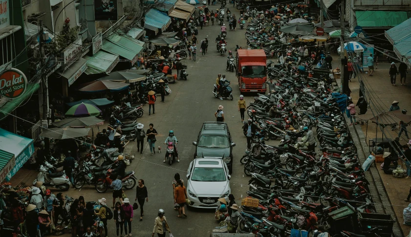 a busy city street filled with lots of people, pexels contest winner, vietnam, parking lot, thumbnail, square