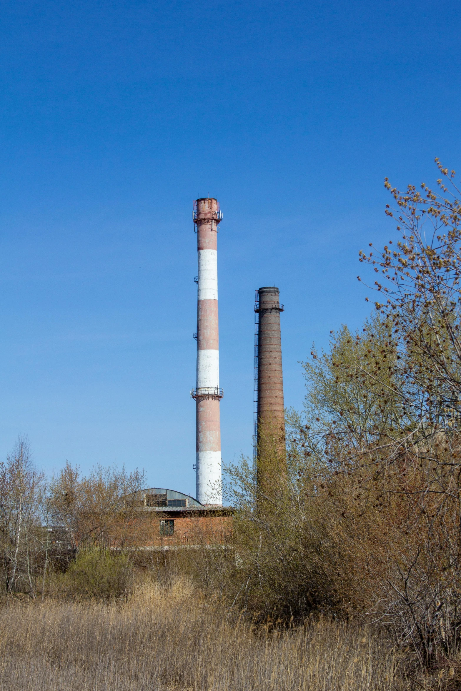 a red fire hydrant sitting in the middle of a field, smokestacks, west slav features, two towers, tarmo juhola