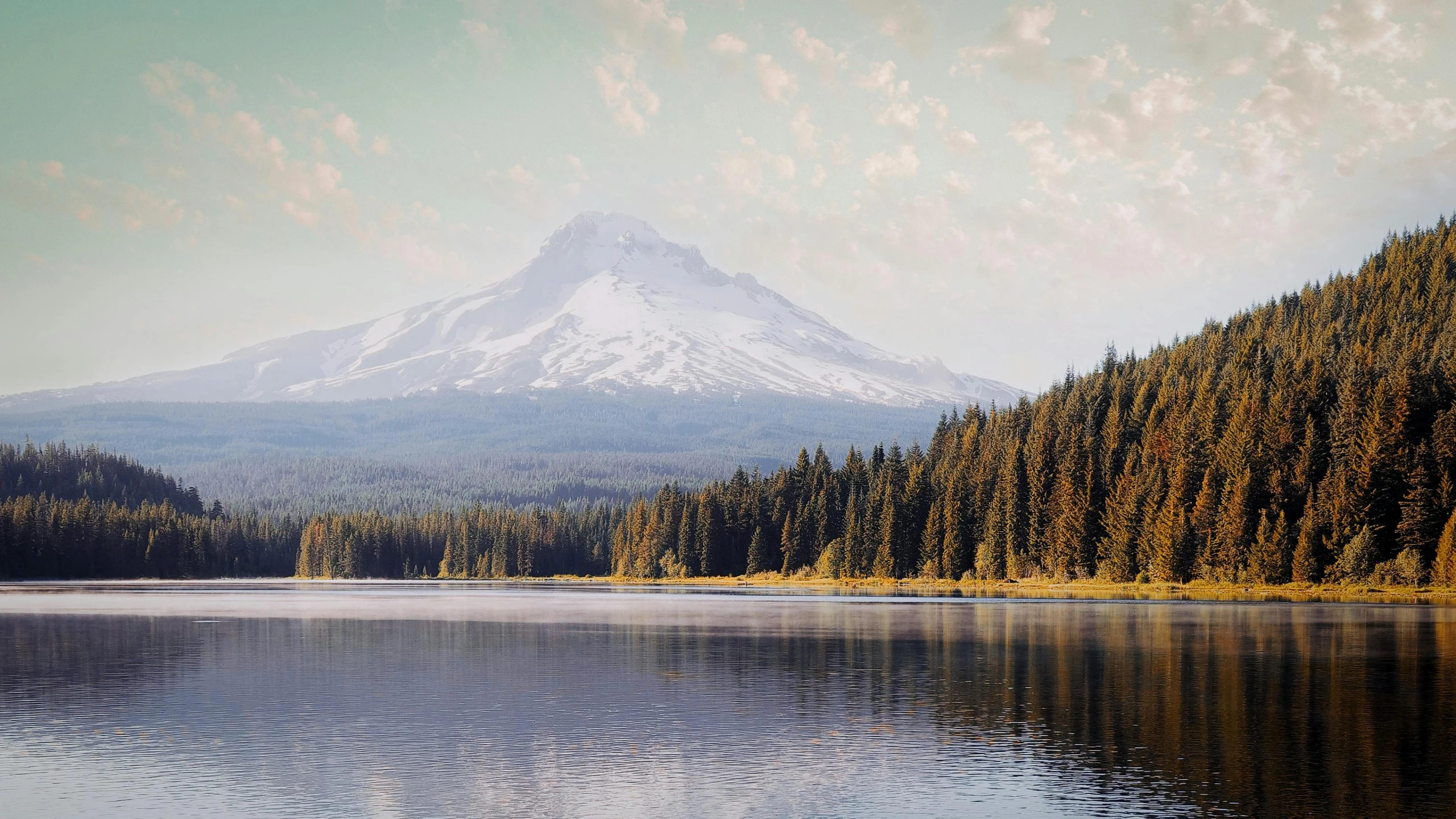 a lake with a mountain in the background, a photo, by Morgan Russell, unsplash contest winner, hurufiyya, oregon, build in a forest near of a lake, promo image, panoramic shot