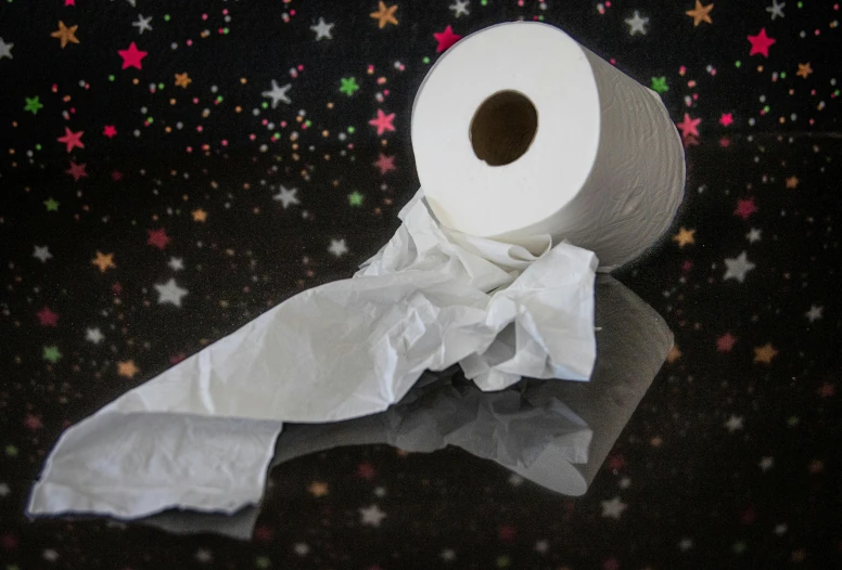 a roll of toilet paper sitting on top of a table, pexels contest winner, plasticien, white tights covered in stars, steroid use, portapotty, paul barson