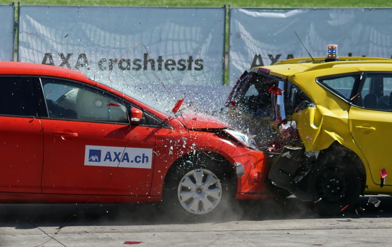 a couple of cars that are next to each other, pexels contest winner, auto-destructive art, car crash test, in a race competition, promo image, thumbnail