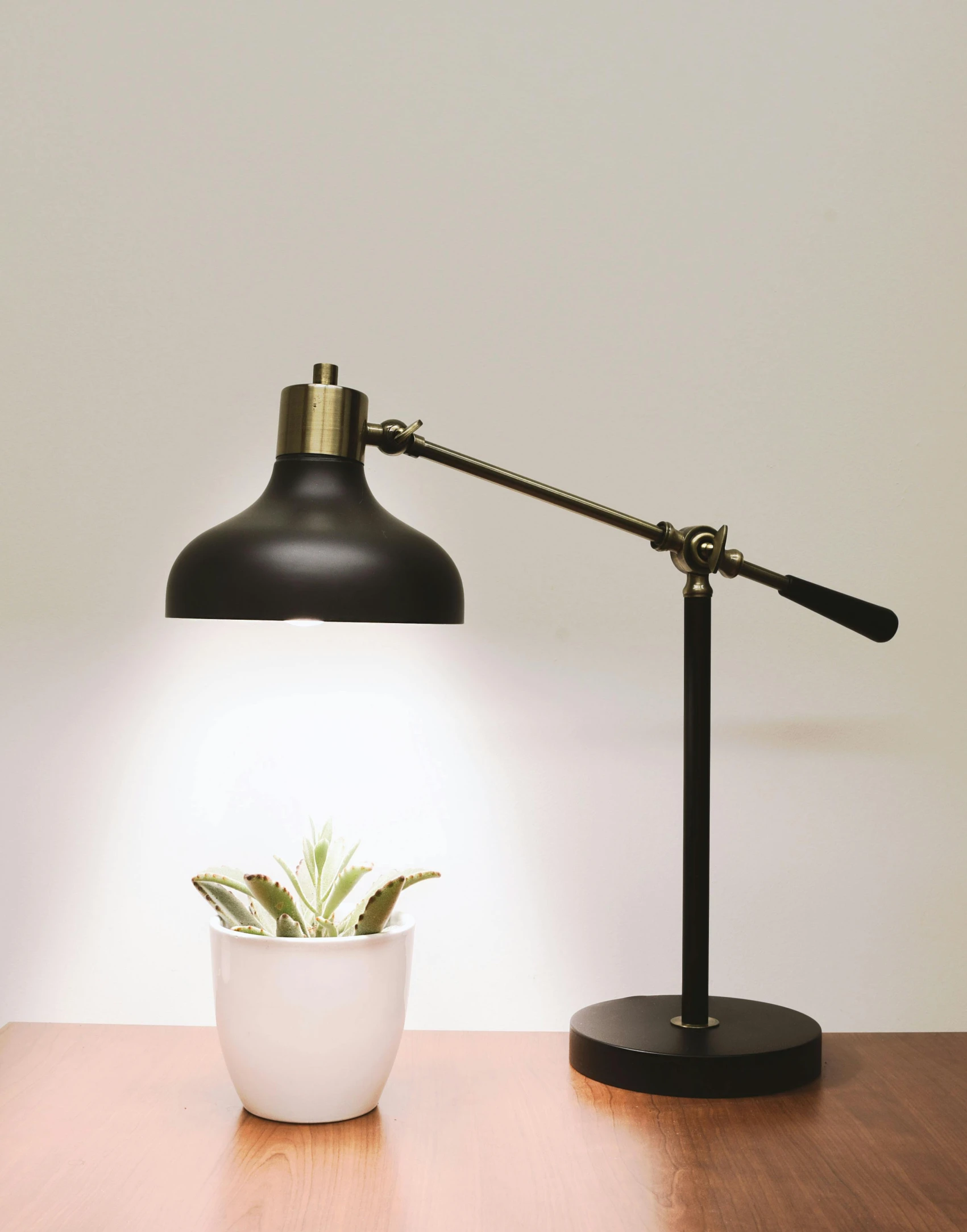 a desk lamp sitting on top of a wooden table, a picture, all black matte product, gold dappled lighting, product photo, lights with bloom