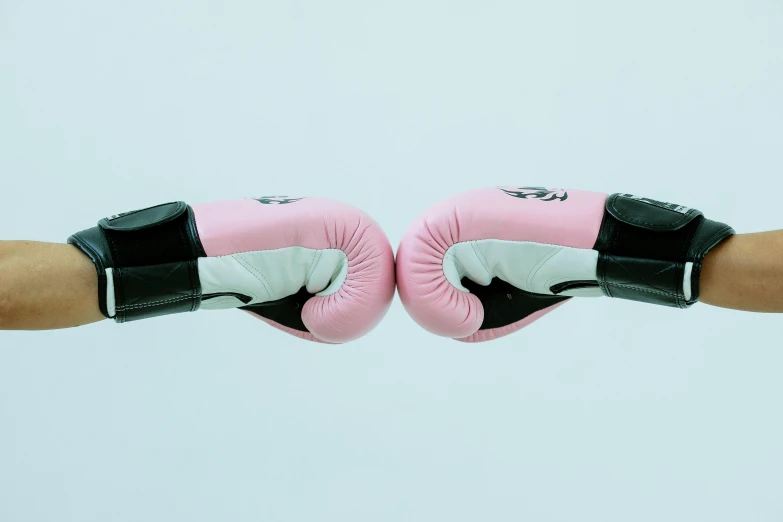 a pair of pink and black boxing gloves, pexels contest winner, happening, endless collaboration with ai, thumbnail, middle shot, white and pink