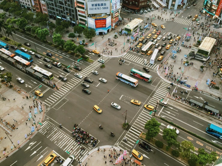 a busy city street filled with lots of traffic, pexels contest winner, hyperrealism, taiwan, square, drone photo, ( ( ( buses