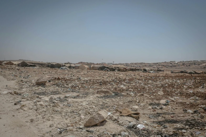 a herd of cattle standing on top of a dirt field, an album cover, unsplash, les nabis, scattered rubbish and debris, al - qadim, panorama distant view, some tanks destroyed