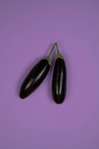 two eggplant on a purple background, an album cover, unsplash, ffffound, pose 4 of 1 6, high quality photo, made of glazed