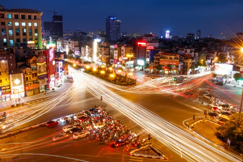 a city street filled with lots of traffic at night, a picture, hoang lap, surrounding the city, profile image, square