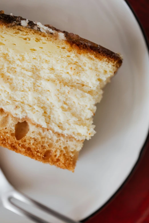 a piece of cake on a plate with a fork, high-body detail, award-winning crisp details”, sponge, cut-away