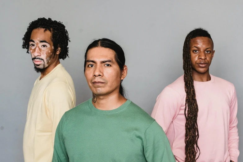 a group of men standing next to each other, a portrait, pexels contest winner, renaissance, reggae, avatar image, three quarter portrait, scrubs