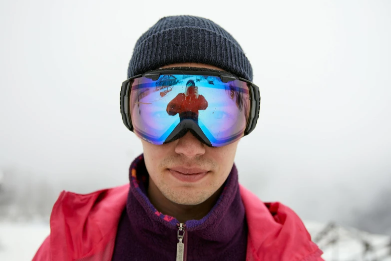 a close up of a person wearing ski goggles, a portrait, pexels contest winner, avatar image, chilean, yusuke nakano, rectangle