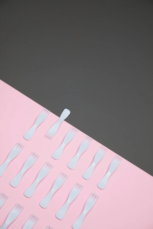 a pair of scissors sitting on top of a pink piece of paper, inspired by Adam Pijnacker, postminimalism, fork fork fork, metal plate photograph, ilustration, in a row