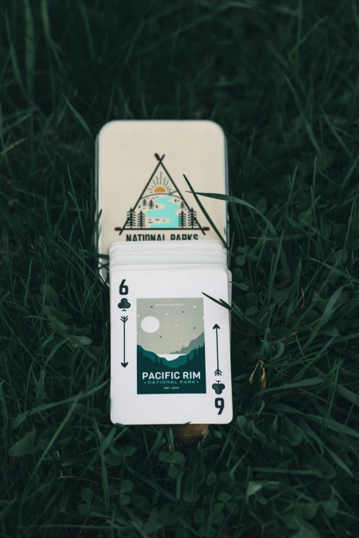 a cell phone sitting on top of a lush green field, a polaroid photo, private press, playing card back, pacific northwest, product label, under the stars