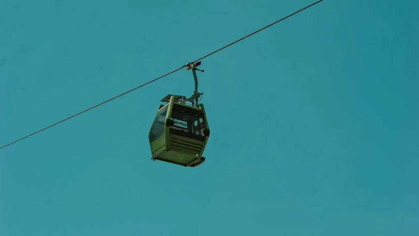 a cable car flying through a blue sky, by Elsa Bleda, avatar image