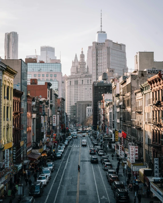 a city street filled with lots of tall buildings, unsplash contest winner, harlem renaissance, chinatown, lgbt, background image, old city