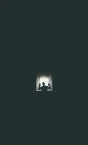 a black and white photo of a person in a window, an album cover, by Zsolt Bodoni, distant glowing figures, two men, ffffound, pixelated