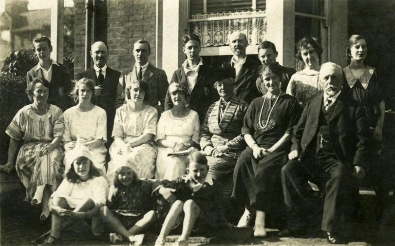 a black and white photo of a group of people, a black and white photo, arts and crafts movement, year 1 9 2 0, afternoon sunlight, uncropped, 1800 photograph