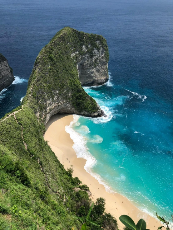 a large body of water next to a sandy beach, happening, steep cliffs, bali, square, 8k resolution”