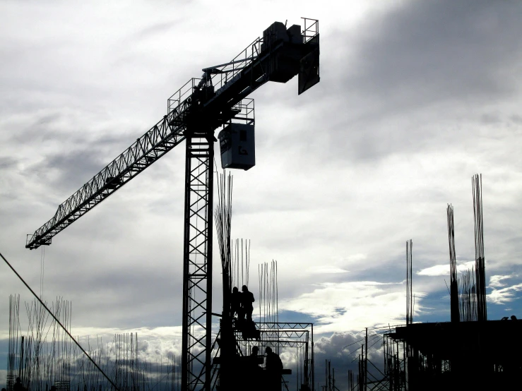 a crane is silhouetted against a cloudy sky, a cartoon, by Alejandro Obregón, pexels contest winner, constructivism, built on a small, avatar image, high contrat