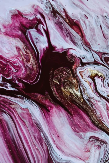 a close up of a painting on a piece of paper, inspired by Julian Schnabel, trending on pexels, maroon metallic accents, swirling liquids, marble, river of wine