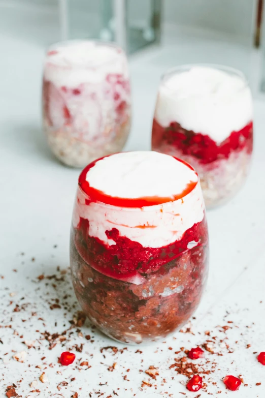 raspberry cheesecake parfait parfait parfait parfait parfait parfait parfait parfa, inspired by Kalervo Palsa, unsplash, full body in shot, thumbnail, rice, booze