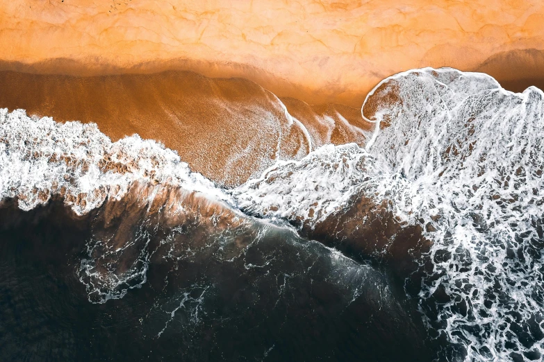 a person riding a surfboard on top of a wave, by Adam Marczyński, pexels contest winner, realism, orange and white color scheme, erosion algorithm landscape, view from above on seascape, thumbnail