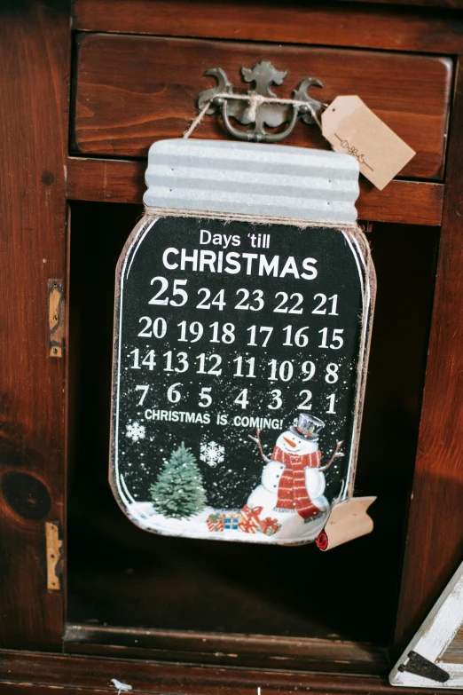 a mason jar with a snowman inside of it, poster art, countdown, enamel, extra details, waist high