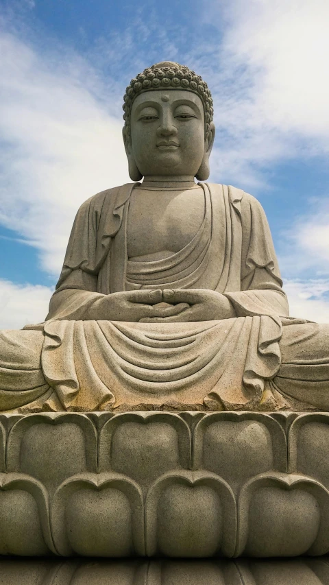 a statue of a person sitting in a lotus position, a statue, unsplash, wearing a grey robe, avatar image, asia, a long-shot from front