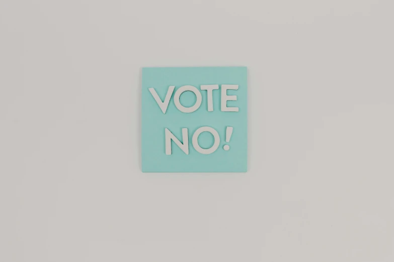 a sign that says vote no on a wall, behance contest winner, cyan, low quality 3d model, glowforge template, monia merlo