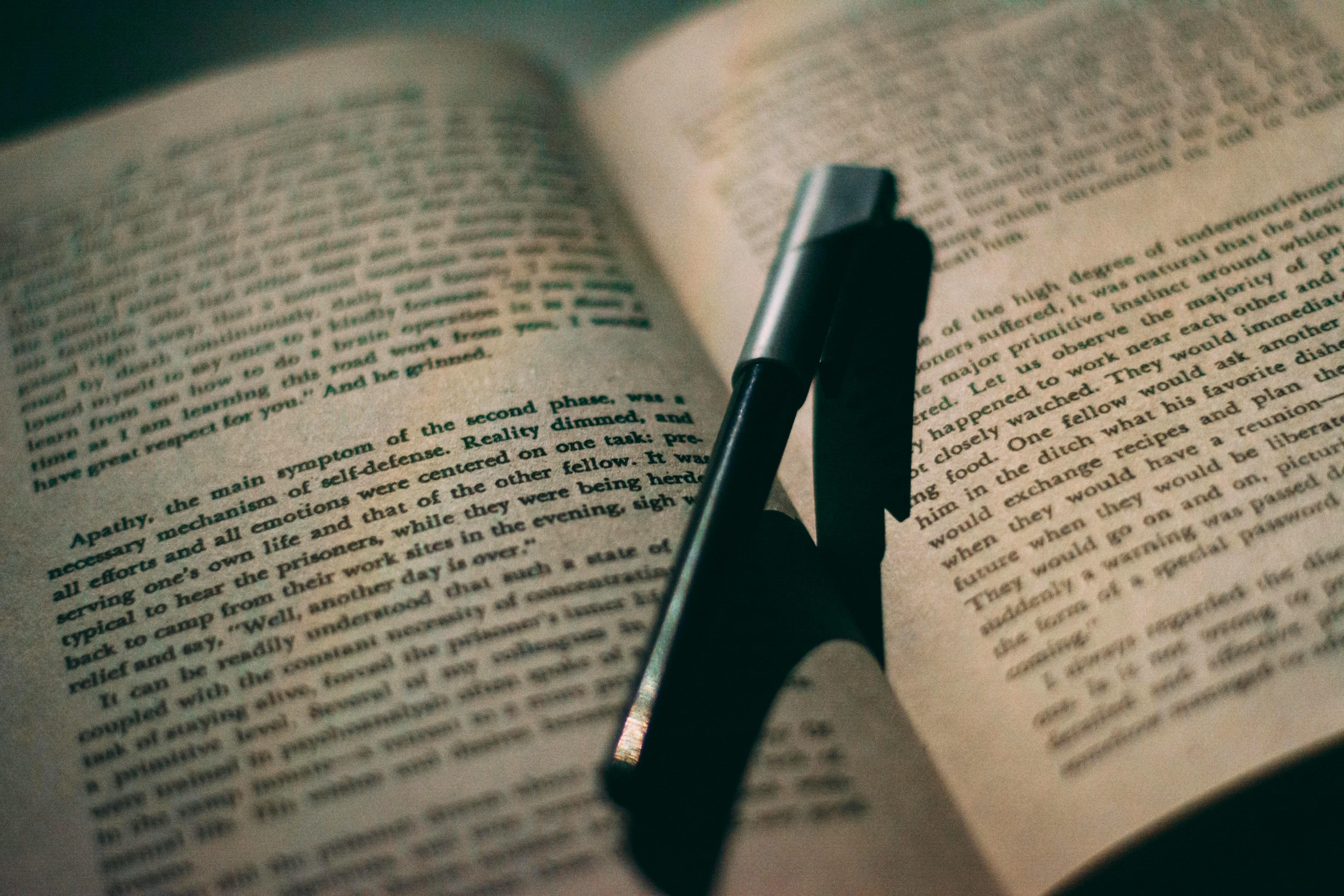 a pen resting on top of an open book, pexels contest winner, private press, dimly lit, instagram post, black marker, dusty library