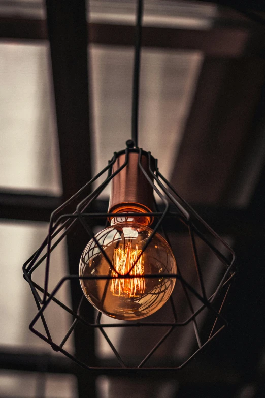 a light bulb hanging from a ceiling in a dark room, pexels contest winner, light and space, light inside the hut, retro stylised, strong rim light, bright thin wires