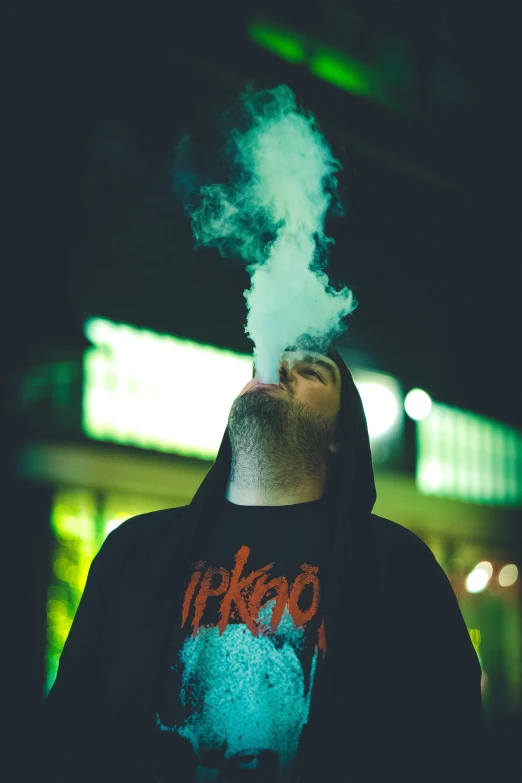 a man with smoke coming out of his mouth, unsplash, andy milonakis, mid night, thicc build, vapor