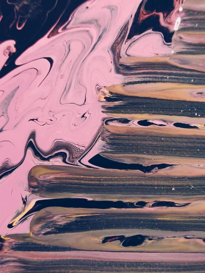 a close up of a painting of a person on a skateboard, inspired by Yanjun Cheng, trending on pexels, abstract expressionism, purple liquid, pink and gold, ivory and black marble, paint pour