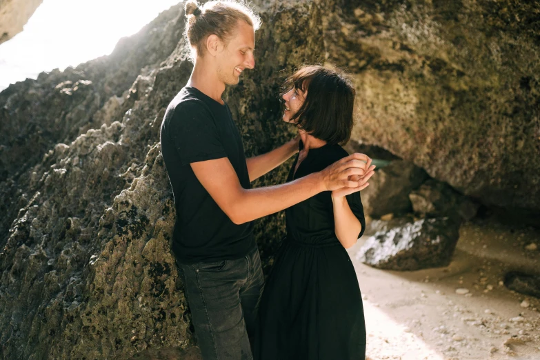 a man and a woman standing next to each other, a photo, by Lee Loughridge, pexels contest winner, romanticism, happy girl, abel tasman, 15081959 21121991 01012000 4k, thumbnail