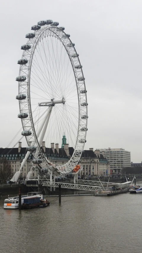 a large ferris wheel sitting on top of a river, london architecture, square, ap news, gigapixel photo