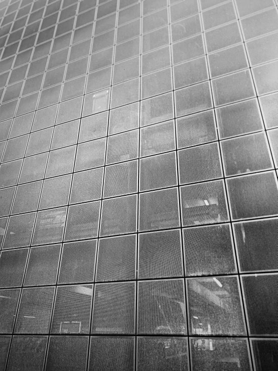 a black and white photo of a tall building, a mosaic, by Daniel Chodowiecki, glass texture, tri - x pan stock, metal floor, solarised