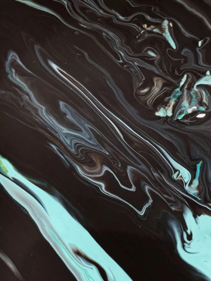 a couple of toothbrushes sitting on top of a counter, an abstract painting, unsplash, abstract art, black and cyan color scheme, smothered in melted chocolate, swirly liquid ripples, 144x144 canvas