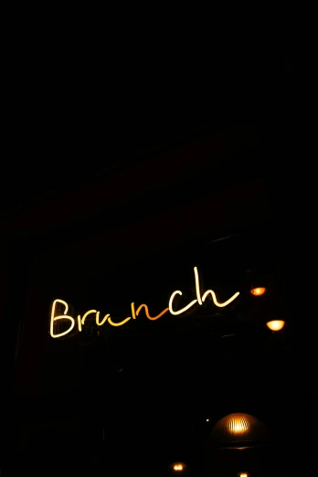 a neon sign that says brunch on the side of a building, by Niko Henrichon, unsplash, lit up in a dark room, branching, restaurant menu photo, 15081959 21121991 01012000 4k