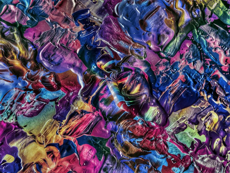 a bunch of balloons sitting on top of a table, an ultrafine detailed painting, inspired by Umberto Boccioni, pexels, generative art, purple shattered paint, digital oil on canvas, abstract painting fabric texture, full of colour 8-w 1024