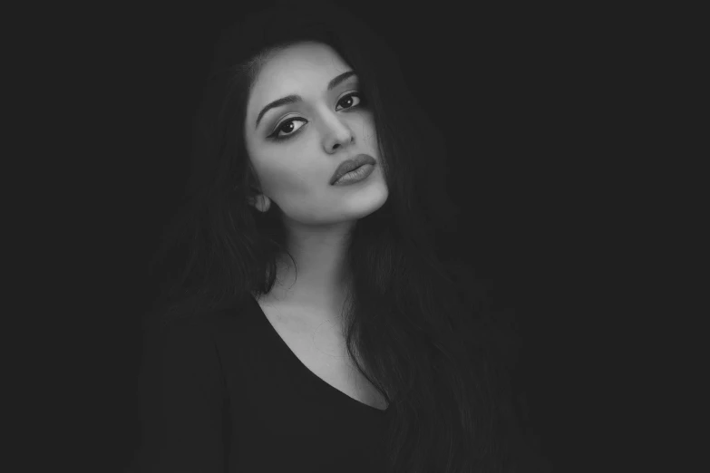 a black and white photo of a woman, a black and white photo, pexels contest winner, maya ali mage, violet myers, desaturated!!, young beautiful