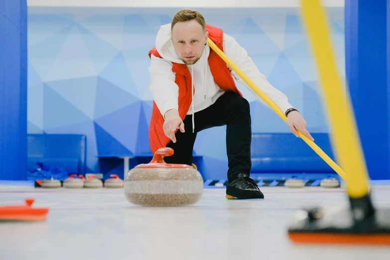 a man about to throw a curling stone, by Julia Pishtar, anton fadeev 8 k, super smooth lines, high quality photo, “diamonds