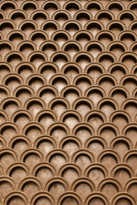 a close up of a metal grate with circles on it, inspired by Ai Weiwei, trending on zbrush central, concrete art, light - brown wall, sweeping arches, brown scales, made of rubber