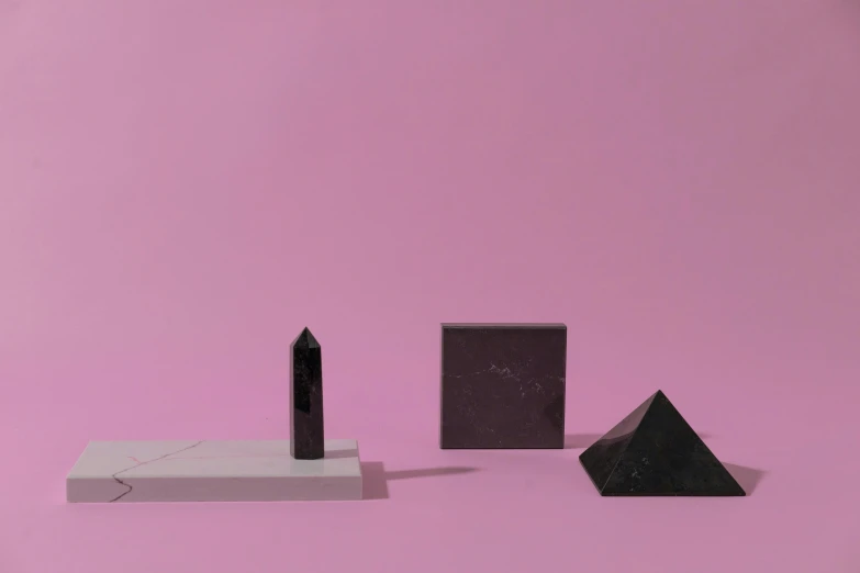 black and white geometric objects on a pink background, a marble sculpture, trending on unsplash, product render, obelisks, dark stone, various posed
