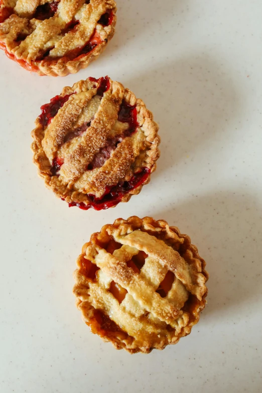 a group of pies sitting on top of a table, maroon, petite, frontal shot, full product shot