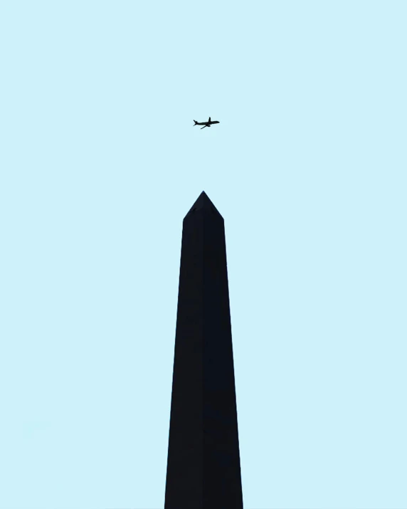 a plane is flying over the washington monument, by Carey Morris, postminimalism, trending on art, ilustration, reza afshar, snapchat photo
