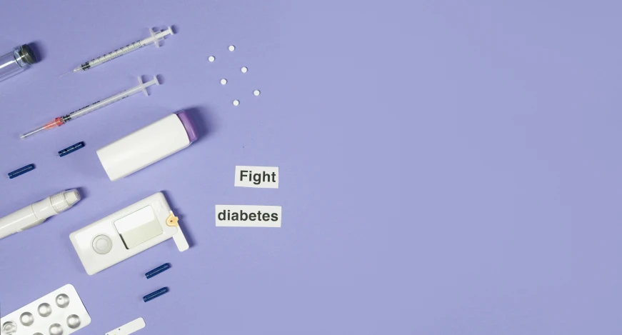 a variety of medical supplies laid out on a blue surface, an illustration of, by Meredith Dillman, trending on pexels, figuration libre, activity with fight on swords, white and purple, dessert, diagnostics