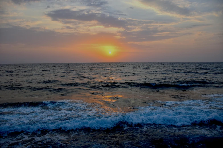 the sun is setting over the ocean on a cloudy day, by Carey Morris, pexels contest winner, red sea, 2 5 6 x 2 5 6 pixels, visable sounds waves, slide show