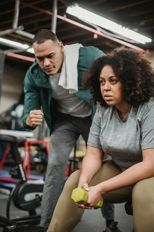 a man and woman working out in a gym, by Everett Warner, pexels contest winner, renaissance, tessa thompson, plus-sized, instagram story, square