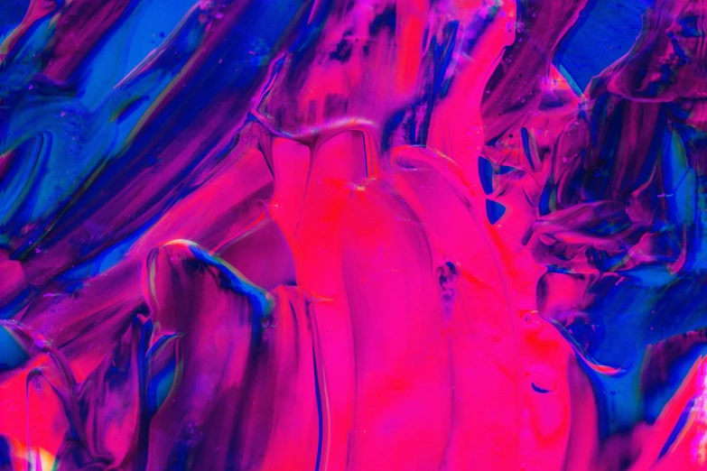 a close up of a bunch of bananas, an abstract painting, trending on pexels, abstract expressionism, fuchsia and blue, made of liquid purple metal, red liquid, transluscent neon