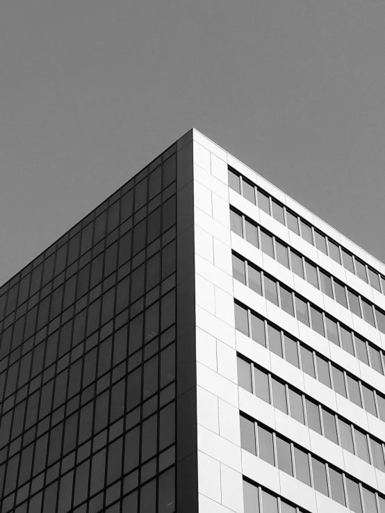 a black and white photo of a tall building, unsplash, square face, crisp lines and color, fine art america, corporate memphis