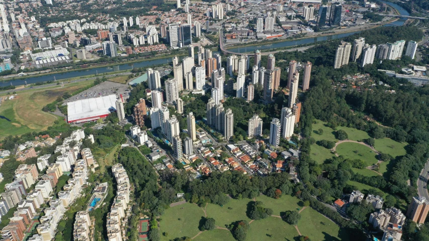 an aerial view of a city with lots of tall buildings, by Felipe Seade, shutterstock, helio oiticica, city park, gadigal, sousaphones